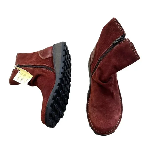 Fly London Womens Mong Ankle Boots size 37 Red Side Zip Suede NEW - Picture 1 of 8